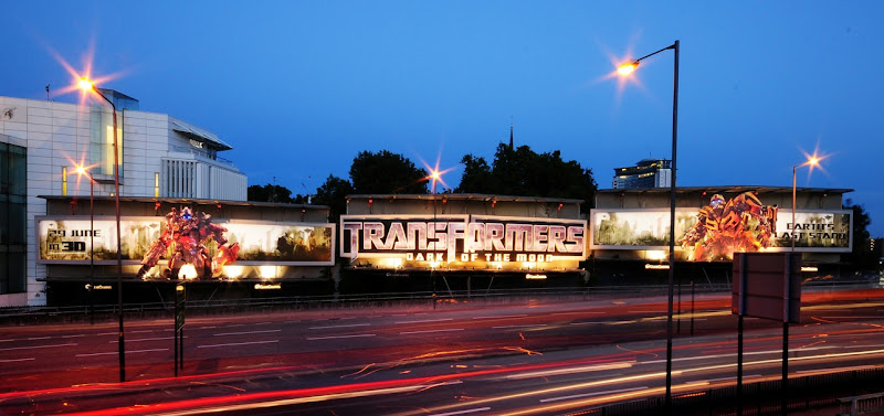 Transformers 3 billboards Cromwell Rd night