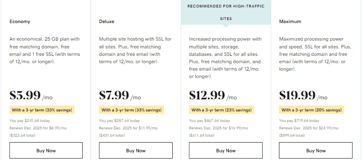 GoDaddy Shared Web Hosting Plans and Pricing