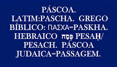 O vocábulo Páscoa Pessach que traduzindo literalmente significa passagem. O mesmo significado pode encontrar no grego Πάσχα que é igual à passagem.