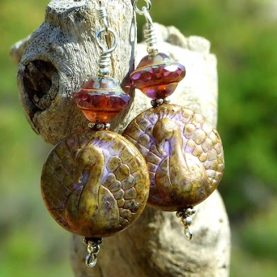 violet purple copper peacock earrings