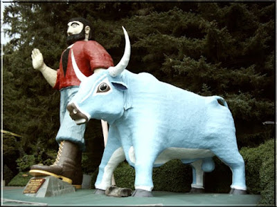 giant Statue of Paul Bunyan and Babe the Blue Ox at the Trees of Mystery - near Eureka, California