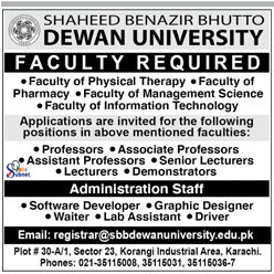Shaheed Benazir Bhutto Dewan University Vacancies 2023