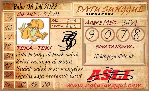 Prediksi Datu Sunggul SGP Rabu 06-07-2022