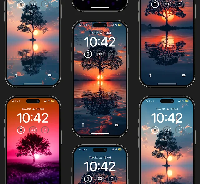 a collection of beautiful lone tree illustrations to use as wallpaper on mobile phones. Cool wallpaper for iPhone 16 PRO Max