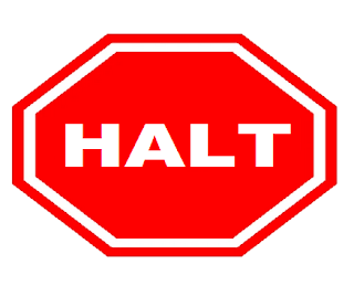A red stop sign with the caption HALT