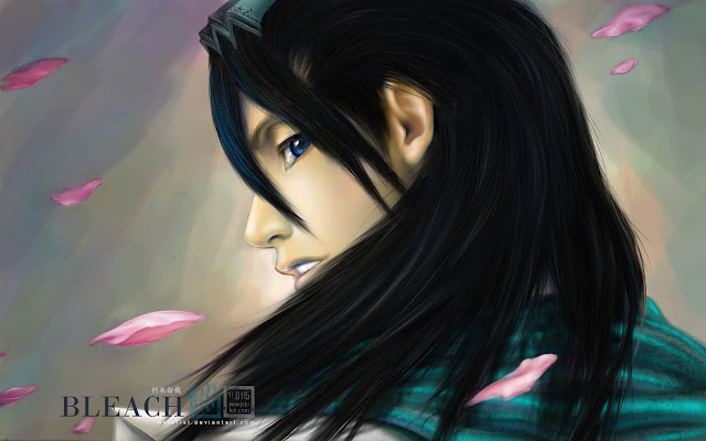   -Byakuya Kuchiki -Bleach deviantart Cherry Petals Long Black Hair Male Guy Captain anime hd wallpaper desktop pc background 0018