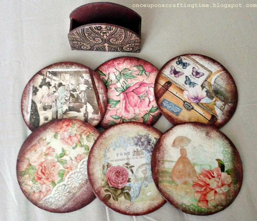 decoupage napkin coasters a Anna's  Upon Creative Time  Crafting Once Craft Blog