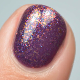 wine crelly nail polish with color shifting flakies