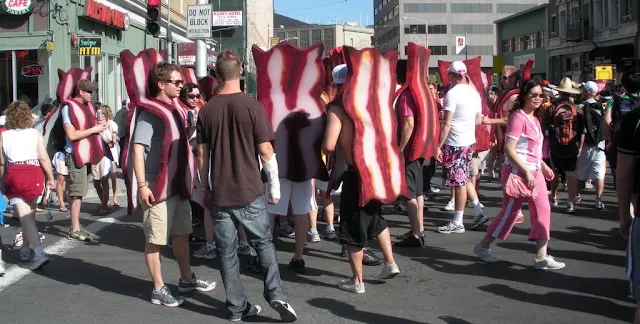 Bay to Breakers participants wearing bacon costumes