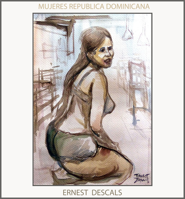 PINTURA-MOCA-CAFETERIA-REPUBLICA DOMINICANA-MUJER-MUJERES-PINTURAS-ACUARELAS-PINTOR-ERNEST DESCALS-