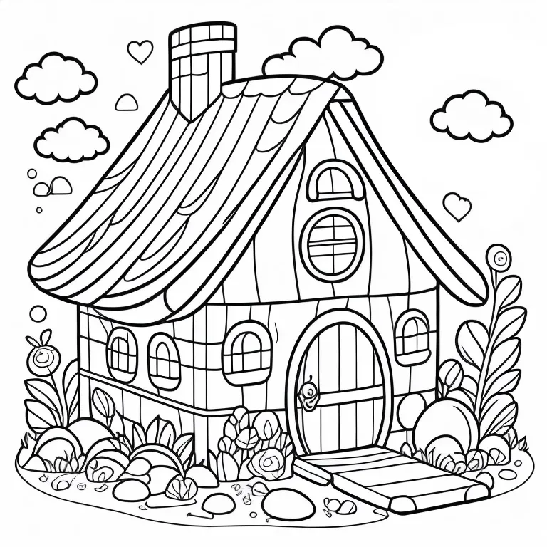 Desenho infantil de casinha de anões para imprimir e colorir, Casa para pintar