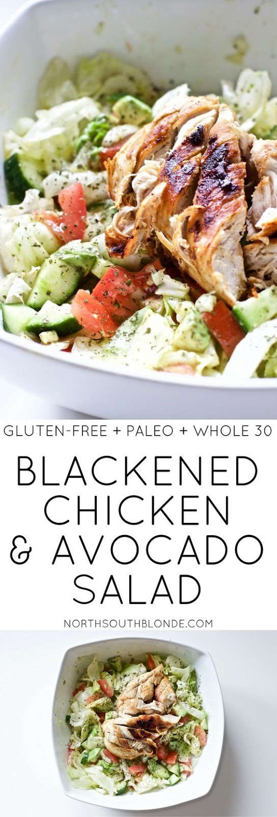 Blackened Chicken and Avocado Salad (Gluten-Free, Paleo, Whole 30)
