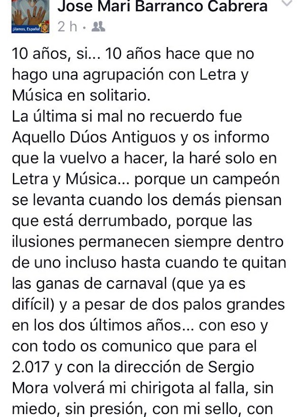  José Marí El Lacio volverá a la chirigota en el COAC 2017