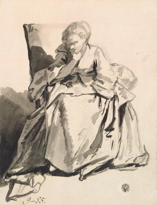 Melancholy by Jean-Baptiste Greuze - Genre Drawings from Hermitage Museum