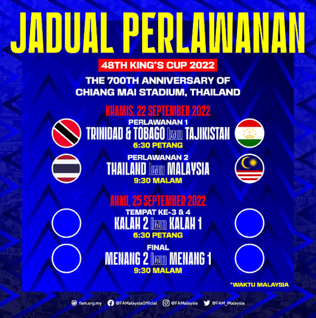 Jadual Perlawanan Bola Sepak 48th King's Cup 2022 Thailand