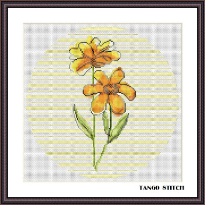 Yellow flower abstract striped cross stitch pattern - Tango Stitch