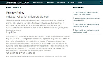Cara mudah dan cepat membuat Privasi Policy untuk blog