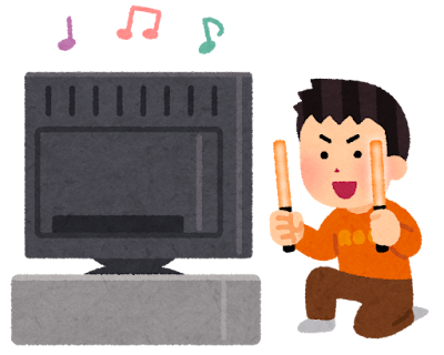 テレビでコンサートを見る人のイラスト（ペンライト・男性）