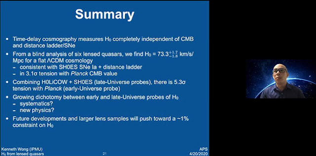 HOLiCOW is an independent estimate of H0, consistent with SNe estimates (Source: K. Wong, APS April 2020 meeting)