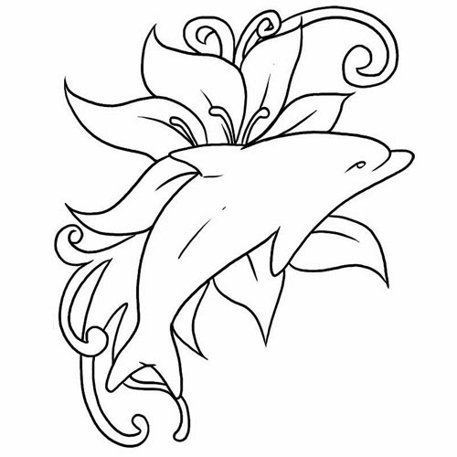 Dolphin-with-Flower-Tattoo-Design