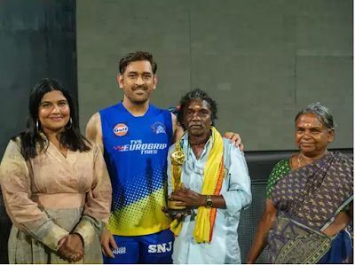 The Elephant Whisperers Team with Dhoni and CSK