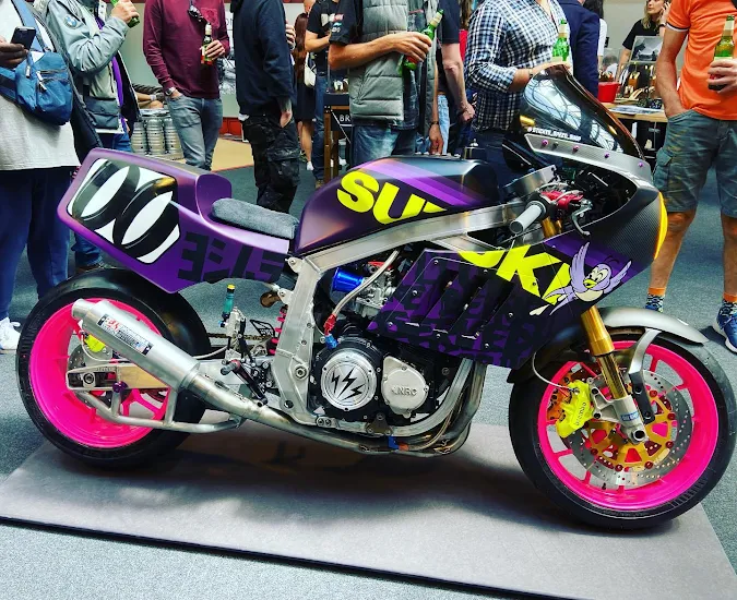 Stickys Speed Shop in collaboration with Ryan Roadkill, Suzuki GSXR Slab Side custom streetfighter at Bike Shed London