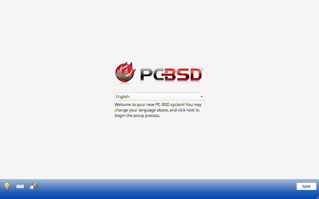 PC-BSD welcomes message and language selection