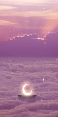 iPhone Wallpaper: Moon, Pink, Couds, Stars, Aesthetic