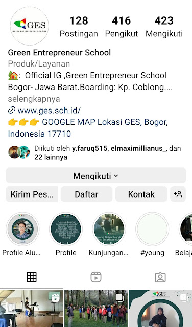 Tampilan akun Instagram green entrepreneur school