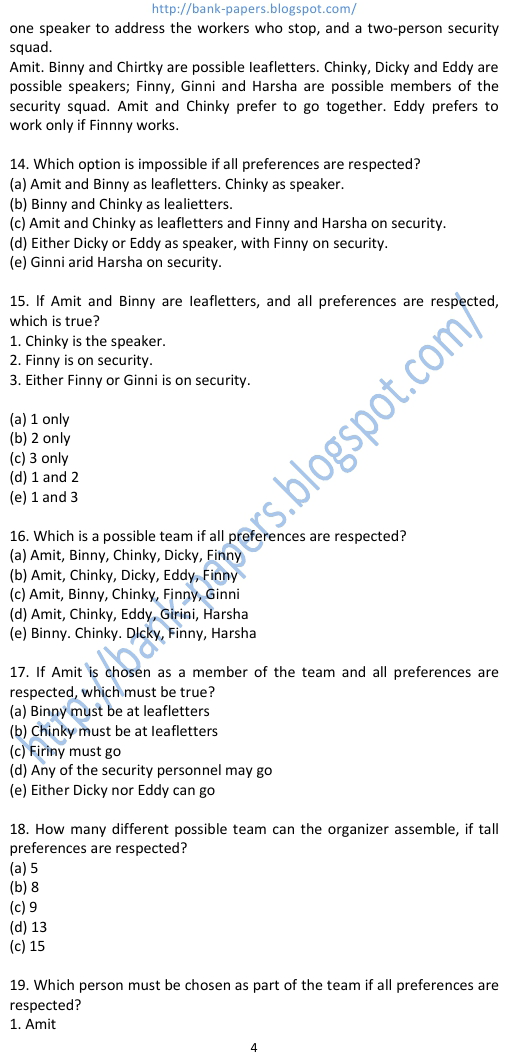 reasoning questions for bank po exam