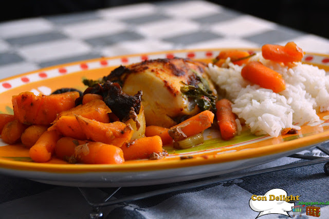 Roast chicken with dried fruit