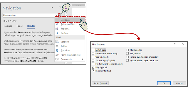 Mempersempit Pencarian Panel Navigasi