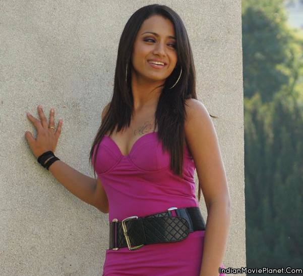 trisha hot cleavage show tight violet dressimages