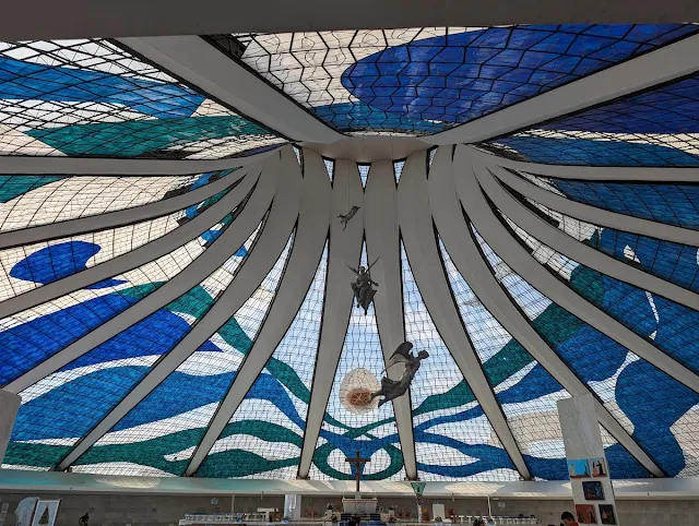 Stained glass inside of Catedral Metropolitana Nossa Senhora Aparecida in Brasilia