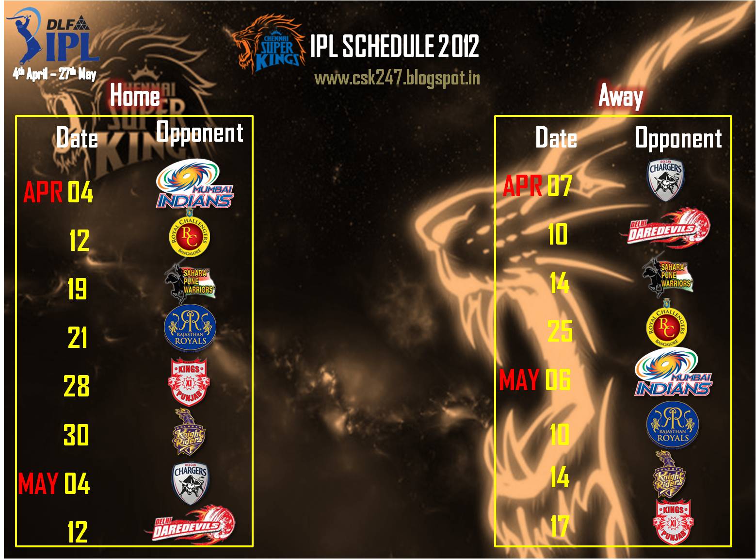 We have designed 2 separate IPL 2012 CSK's Schedule Card for all of ...