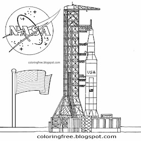 USA rocket launch Cape Canaveral space ship solar system coloring pages school education activities