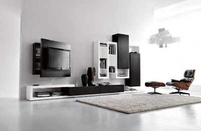 Black and White Living Room, Living Room Design, Black and White interior, Functional Tv Stand, 