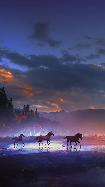 Horses Dreamy Scenery Wallpaper