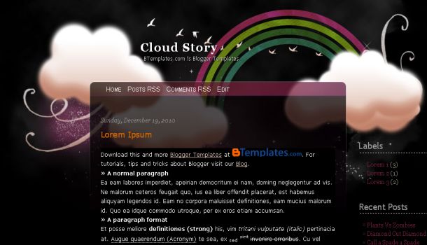 Free Rainbow Clouds Black Blogger Template