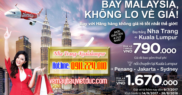 mua vé máy bay Air Asia bay thẳng đi Kuala Lumpur từ Nha Trang giá 790k