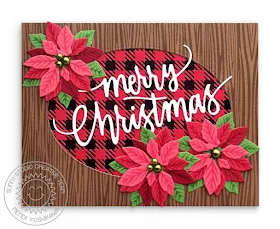 Sunny Studio Stamps: Layered Poinsettia Holiday Christmas Card (using Amazing Argyle Paper, Buffalo Plaid Embossing Folder & Merry Christmas Greeting from Christmas Garland Frame Die)