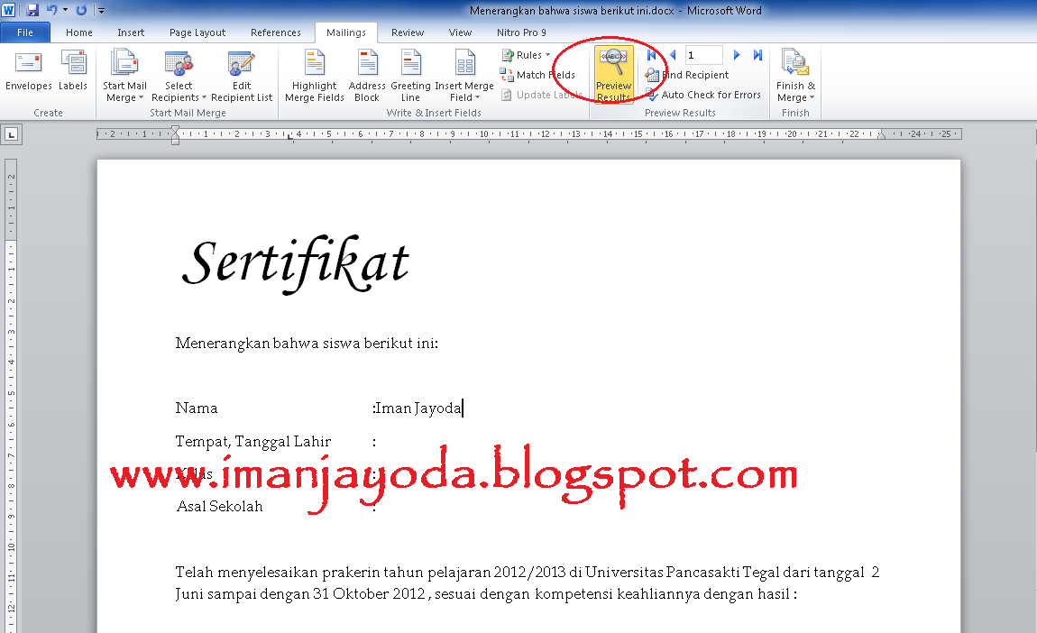 Tutorial membuat mail merge di ms word 2010 ~ Iman Jayoda