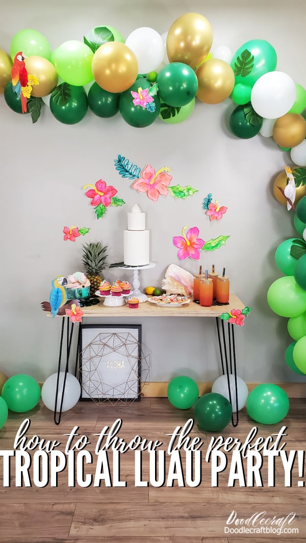How to throw a luau tropical party with watercolor hibiscus decorations diy.