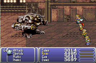 The party battles the Guardian, a boss inside Kefka's Tower in Final Fantasy VI.