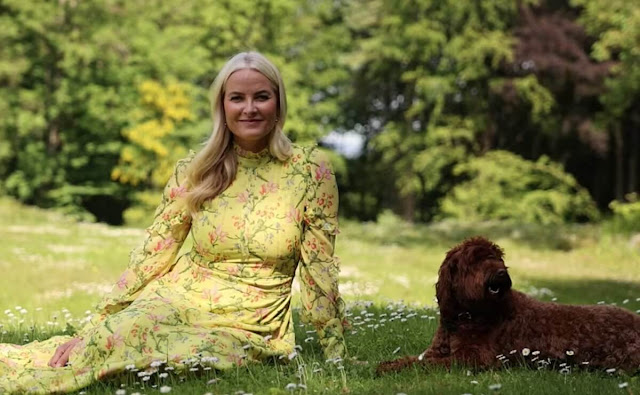 Crown Princess Mette-Marit wore Erdem scarlet strawberry gown, Gabriela Hearst Mariano dress, and ME+EM jumper and pants