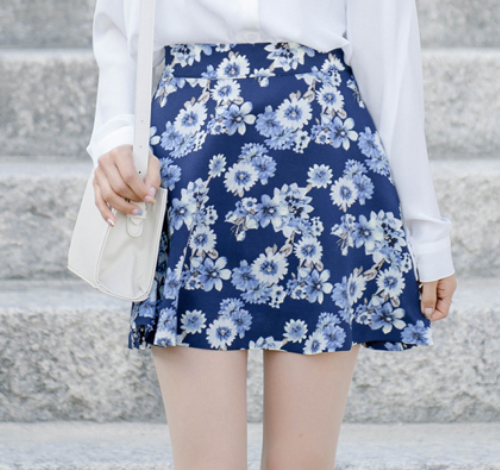 Floral Print High Waist Flared Skirt