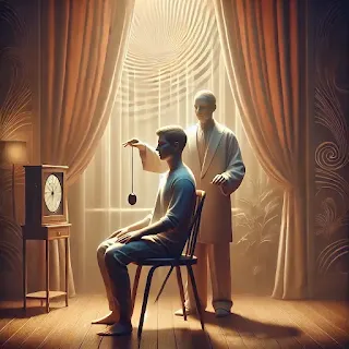 The image depicting hypnotism. It showcases the calm and focused atmosphere during a hypnotic session, with the individual in a deeply relaxed state.