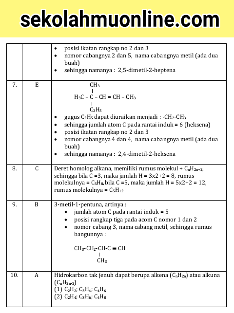 Kunci Jawaban Latihan Soal Kimia Kelas XI Bab 1 Senyawa Hidrokarbon