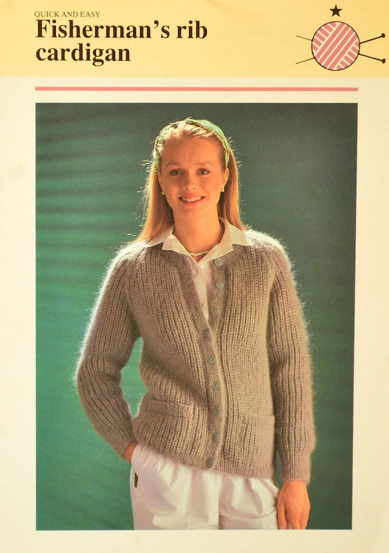 Vintage 1980s Entrelac Fisherman's Rib Cardigan Knitting Patterns