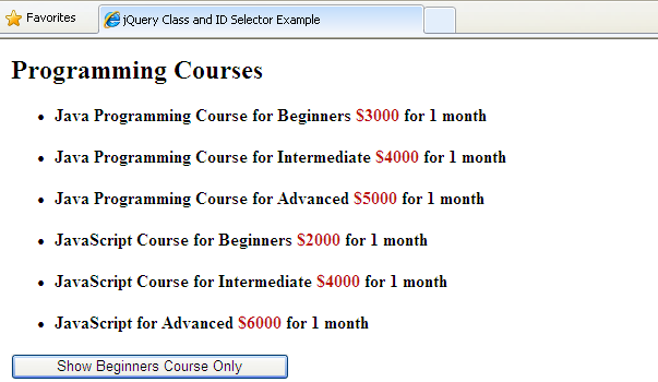 jQuery class and ID selector example
